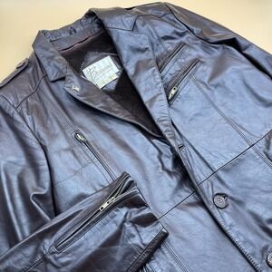 Vintage Berman's Leather Full Zip Brown Trench Coat Size 40 , Removable Liner‎